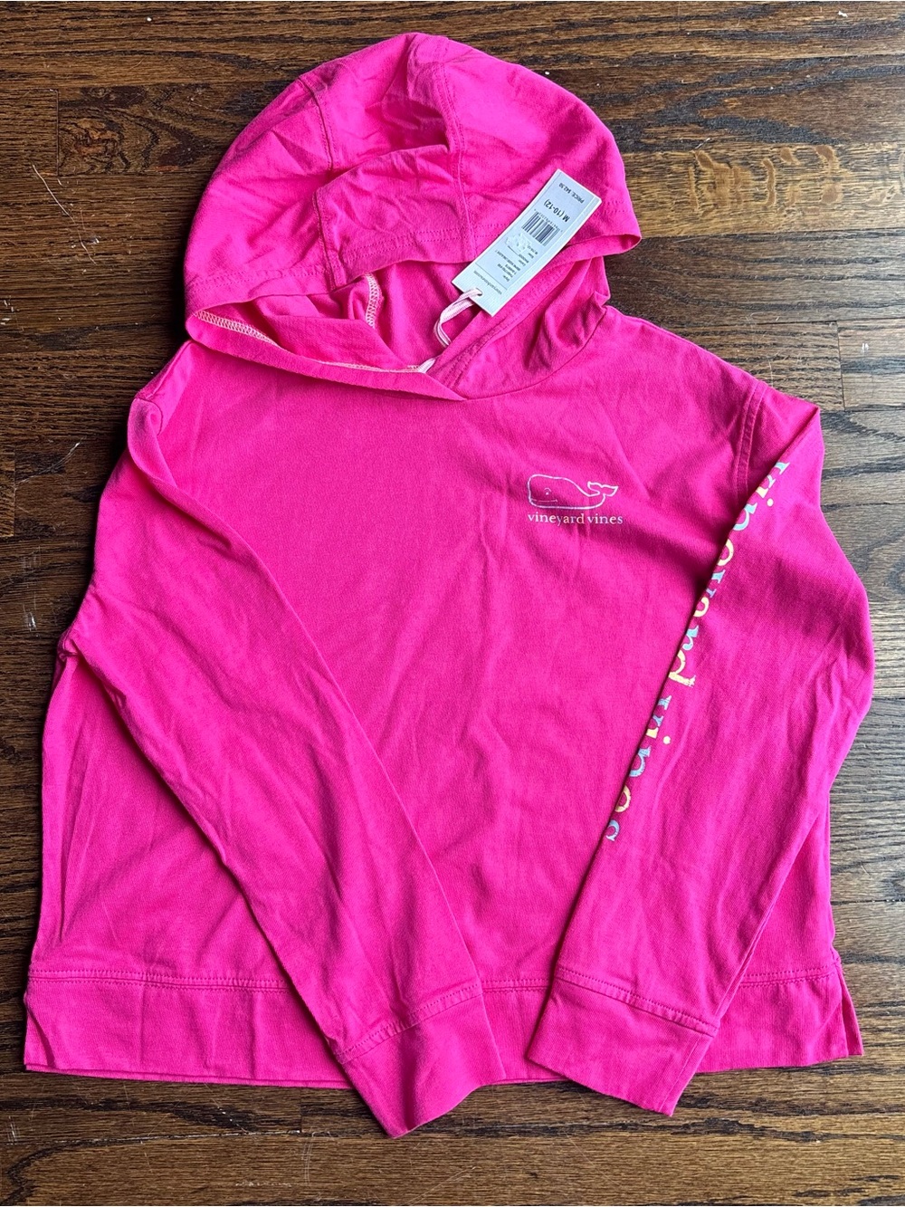 Vineyard Vines Girls Pink Knit Pullover Hoodie Whale Logo Graphic M 10-12